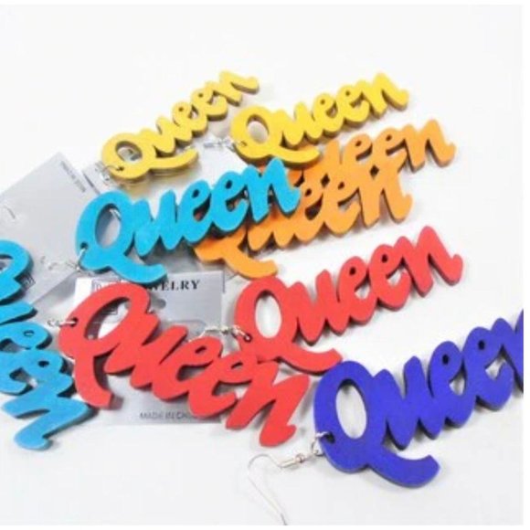 Queen Theme Laser Cut Wood Earrings bright colors - Picture 1 of 1